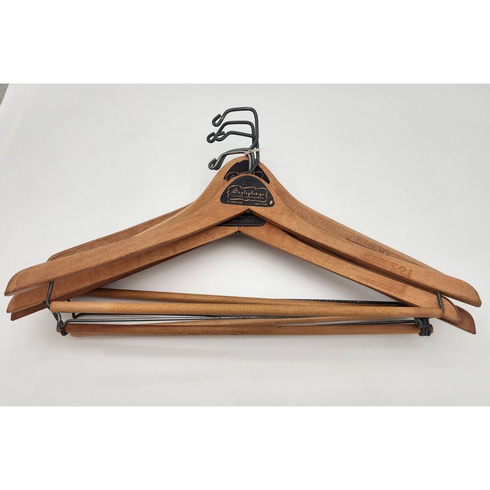 Vtg Lot of 5 Wood Coat Hangers Wishbone Advertising Stylepledge Tabin-Pearlman